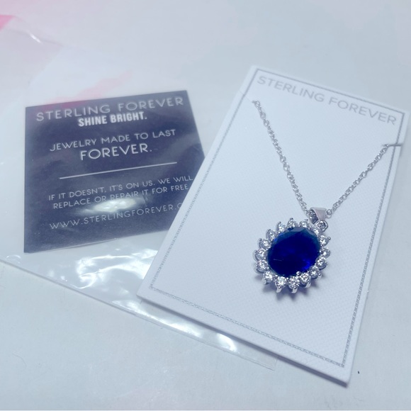 BNWT STERLING FOREVER LAB CREATED SAPPHIRE & CZ DIANA NECKLACE 16”-18” - Picture 6 of 14